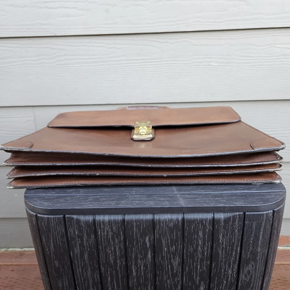 Vintage Heavy Leather COLE HAAN Executive CEO Lawyer Briefcase Brown Bag ITALY